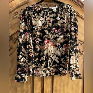 H&M Black and Cream Graphic Long Sleeve Blouse